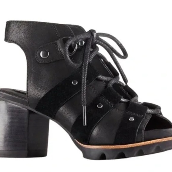 Sorel Black Lace-Up Block Heels - Picture 1 of 6